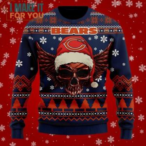 Chicago Bears NFL Golden Skull Santa Hat Christmas Ugly Sweater Perfect Christmas Gift for a Chicago Bears Fan 2