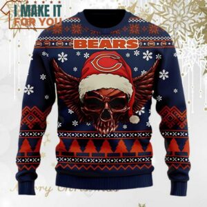 Chicago Bears NFL Golden Skull Santa Hat Christmas Ugly Sweater Perfect Christmas Gift for a Chicago Bears Fan 3