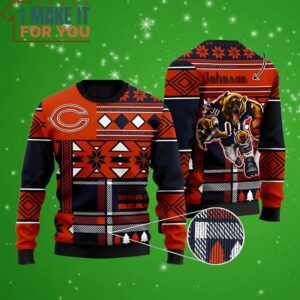 Chicago Bears Vintage Custom Name 3D Ugly Christmas Sweater Perfect Christmas Gift for a Chicago Bears Fan 4