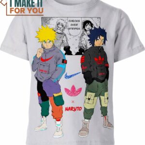 Sasuke Uchiha vs Naruto Uzumaki Nike Adidas Shirt, Unique Nike Graphic Tee for Men