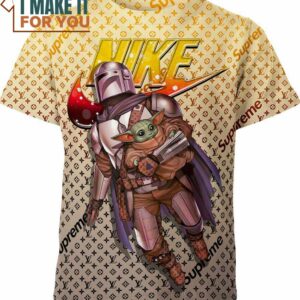 The Mandalorian Vs Yoda Nike Louis Vuitton Supreme Star Wars Shirt, Unique Nike Graphic Tee for Men