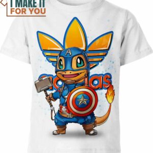 Charmander X Captain America Adidas Pokemon Shirt, Perfect Gift for Any Pokemon Lover
