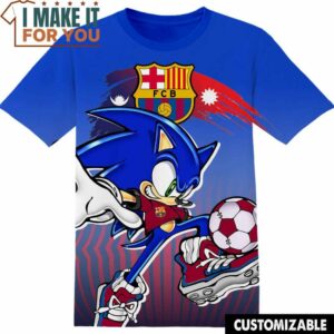 Football FC Barcelona Sonic the Hedgehog T-Shirt, Football Shirts for Fans Who Want to Stand Out