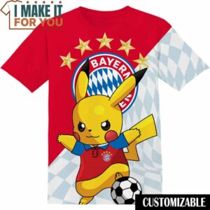 Football FC Bayern Munich Pokemon Pikachu T-Shirt, Football Shirts for Fans Who Want to Stand Out