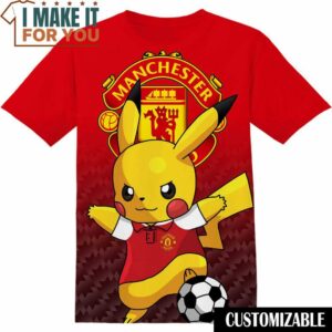 Football Manchester United Pokemon Pikachu T-Shirt, Football Shirts for Fans Who Want to Stand Out