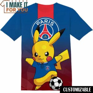 Football Paris Saint Germain FC Pokemon Pikachu T-Shirt, Football Shirts for Fans Who Want to Stand Out