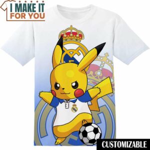 Football Real Madrid Pokemon Pikachu T-Shirt, Football Shirts for Fans Who Want to Stand Out