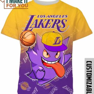 NBA Los Angeles Lakers Pokemon Gengar T-Shirt, Perfect NBA Graphic Tee for Fan