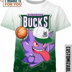 NBA Milwaukee Bucks Pokemon Gengar T-Shirt, Perfect NBA Graphic Tee for Fan