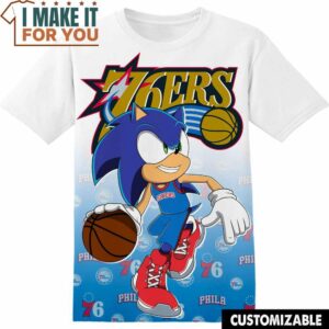 NBA Philadelphia 76ers Sixers Sonic the Hedgehog T-Shirt, Perfect NBA Graphic Tee for Fan