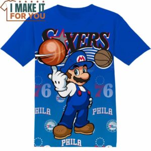 NBA Philadelphia 76ers Sixers Super Mario T-Shirt, Perfect NBA Graphic Tee for Fan
