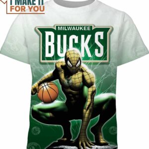 NBA SpiderMan Milwaukee Bucks T-Shirt, Perfect NBA Graphic Tee for Fan