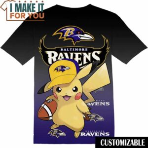 NFL Baltimore Ravens Black Pokemon Pikachu T-Shirt, NFL Graphic Tee for Men, Women, and Kids