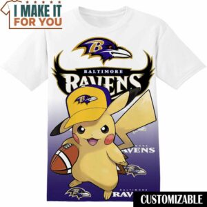NFL Baltimore Ravens Pokemon Pikachu T-Shirt, NFL Graphic Tee for Men, Women, and Kids