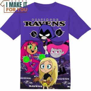 NFL Baltimore Ravens Teen Titans Raven Starfire Jink Terra T-Shirt, NFL Graphic Tee for Men, Women, and Kids