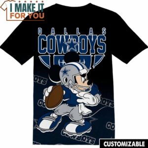 NFL Dallas Cowboys Mickey Black T-Shirt, NFL Graphic Tee for Men, Women, and Kids