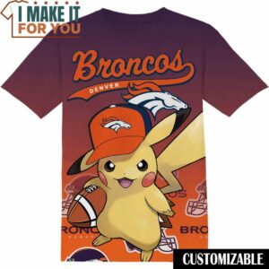NFL Denver Broncos Pokemon Pikachu T-Shirt, NFL Graphic Tee for Men, Women, and Kids