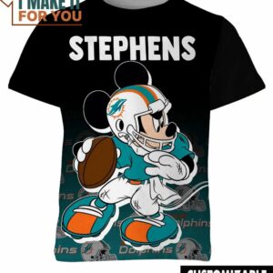 NFL Miami Dolphins Black Mickey T-Shirt, NFL Graphic Tee for Men, Women, and Kids
