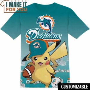 NFL Miami Dolphins Pokemon Pikachu T-Shirt, NFL Graphic Tee for Men, Women, and Kids