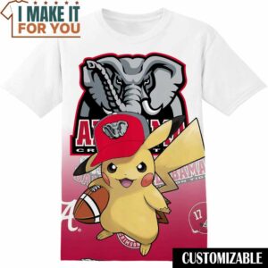 NCAA Football Alabama Crimson Tide Pokemon Pikachu T-Shirt, NCAA Shirt for Sports Fan