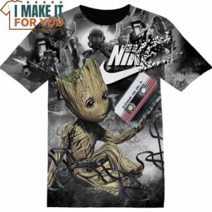 Movie Gift Baby Groot Gray Nike T-Shirt, Nike Graphic Tee for Die-Hard Fans