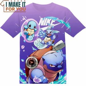 Gaming Pokemon Squirtle Wartortle Blastoise Evolution Nike T-Shirt, Nike Graphic Tee for Die-Hard Fans