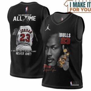 Michael Jordan GOAT 23 Nerver Quit Black Chicago Bulls Signed Basketball Jersey, The Ultimate Gift for Any Jordan Fan