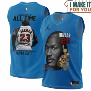 Michael Jordan GOAT 23 Nerver Quit Blue Chicago Bulls Signed Basketball Jersey, The Ultimate Gift for Any Jordan Fan
