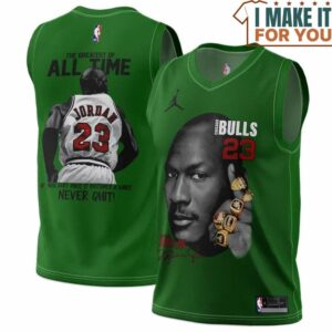 Michael Jordan GOAT 23 Nerver Quit Green Chicago Bulls Signed Basketball Jersey, The Ultimate Gift for Any Jordan Fan