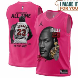 Michael Jordan GOAT 23 Nerver Quit Pink Chicago Bulls Signed Basketball Jersey, The Ultimate Gift for Any Jordan Fan