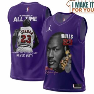 Michael Jordan GOAT 23 Nerver Quit Purple Chicago Bulls Signed Basketball Jersey, The Ultimate Gift for Any Jordan Fan