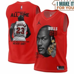 Michael Jordan GOAT 23 Nerver Quit Red Chicago Bulls Signed Basketball Jersey, The Ultimate Gift for Any Jordan Fan