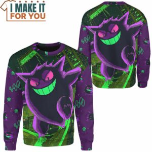 Pokemon Gengar Ghost Pixel AOP Sweatshirt Affordable Pokemon Gifts for Adults 2