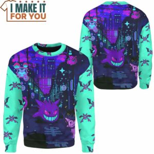 Pokemon Gengar Ghost Pixel Green Sweatshirt Unique Pokemon Gifts for Adults 2