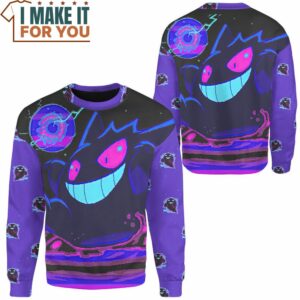 Pokemon Gengar Ghost Pixel Purple Sweatshirt Pokemon Gifts for Adults 2