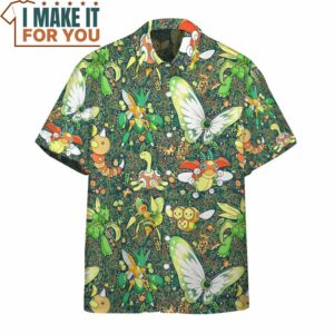Pokemon Bug Seamless Pattern Hawaiian Button Shirt Top Pokemon Gifts for Adults 2