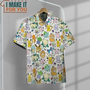 Pokemon Cute Poke Seamless Pattern Hawaiian Button Shirt Top Pokemon Gifts for Adults 2