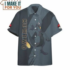 Pokemon Dark Mewtwo Hawaiian Button Shirt Top Pokemon Gifts for Adults 3