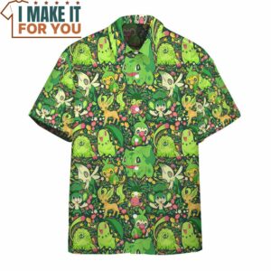 Pokemon Grass Seamless Pattern Hawaiian Button Shirt Unique Pokemon Gifts 2