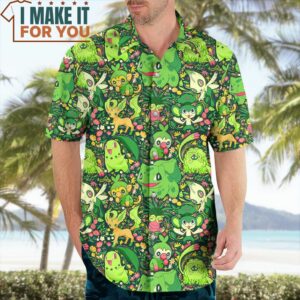 Pokemon Grass Seamless Pattern Hawaiian Button Shirt Unique Pokemon Gifts 4