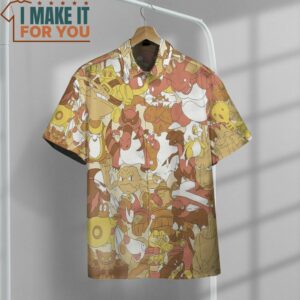 Pokemon Pattern Hawaiian Button Up Shirt Top Pokemon Gifts for Adults 4