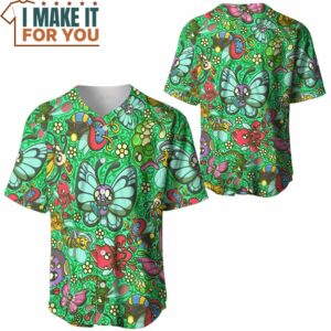 Pokemon Bug Seamless Pattern Baseball Jersey Gifts for Pokemon Lovers 3