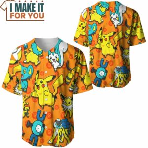 Pokemon Electric Seamless Pattern Baseball Jersey Pokemon Gifts for Men 3