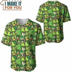 Pokemon Grass Seamless Pattern Baseball Jersey Pokemon Gifts for Men 3