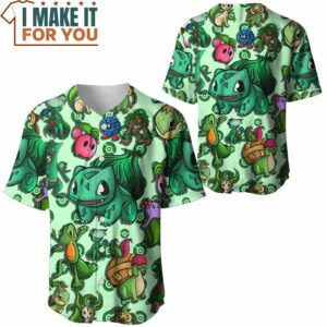 Pokemon Grass Seamless Pattern Cute Baseball Jersey Pokemon Gifts for Men 3