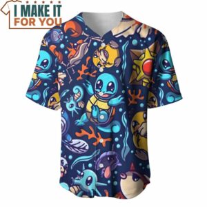 Pokemon Water Seamless Pattern Cute Baseball Jersey Perfect Present for Pokemon Fans 2