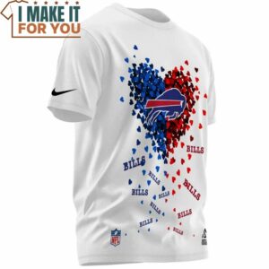Buffalo Bills Blue Red Heart NFL White T Shirt 2