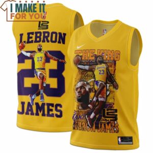 Lebron James 23 King of Lakers Yellow 3D Jersey, Unique LeBron James Gifts for Fan Lebron James 23 King of Lakers Yellow 3D Jersey, Unique LeBron James Gifts for Fan