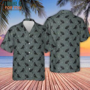 Cat and Raven Edgar Allan Poe Pattern Hawaiian Shirt 4