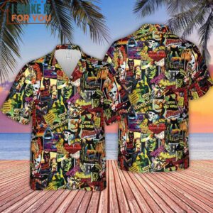 Fright Night Halloween Retro Horror Characters Collage Hawaiian Shirt 3